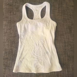 Alo Yoga White *Bleach Stained* Ribbed Tank with Built-in Bra